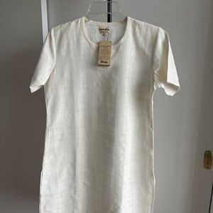 FabIndia NWT khadi cotton ivory color Kurta tunic top dress short sleeve slits M